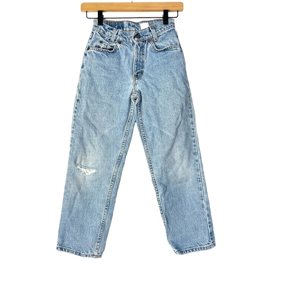Levis Vintage Kids 550 Orange Tab Distressed Light Denim Relaxed Fit Jeans 10 - Picture 1 of 7